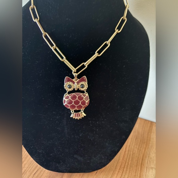 Altar'd State Gold Necklace with burgundy Owl Pendant - Picture 3 of 9